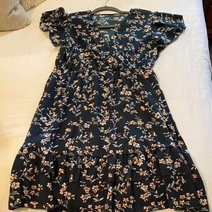 SHEIN Dark Green Floral Midi Dress